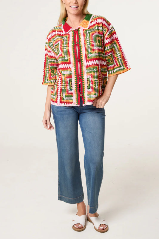 Nova London Patchwork Crochet Boxy Shirt