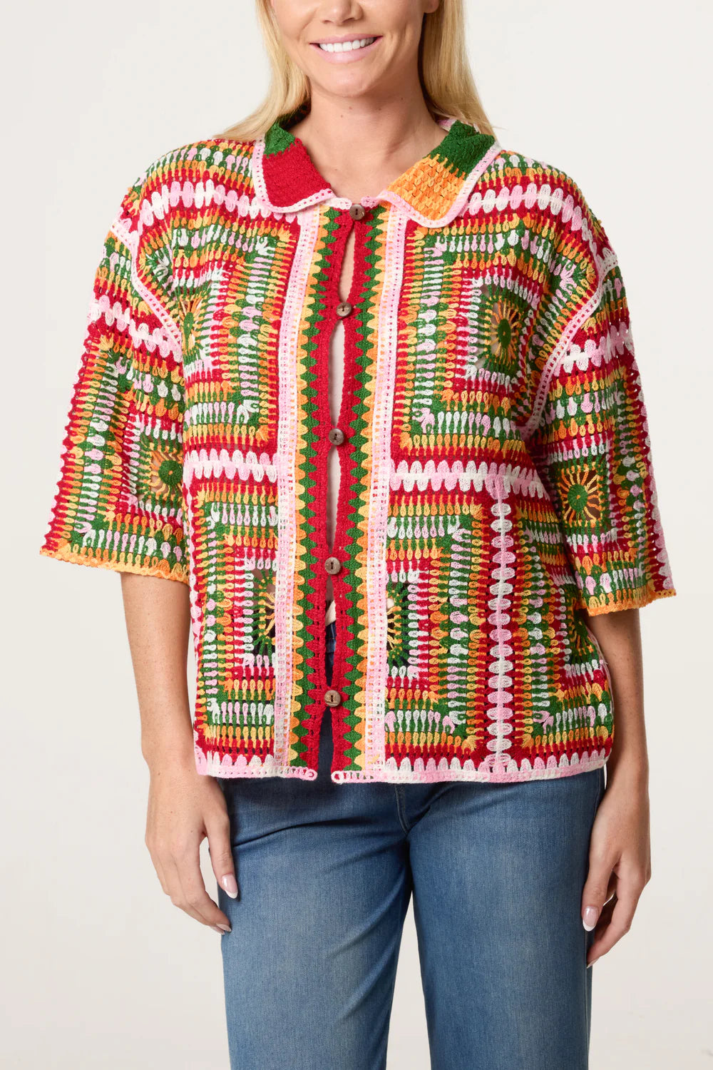 Nova London Patchwork Crochet Boxy Shirt