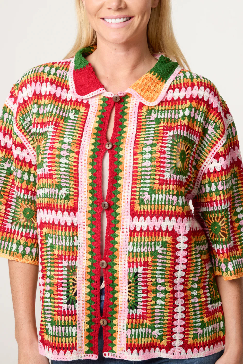 Nova London Patchwork Crochet Boxy Shirt