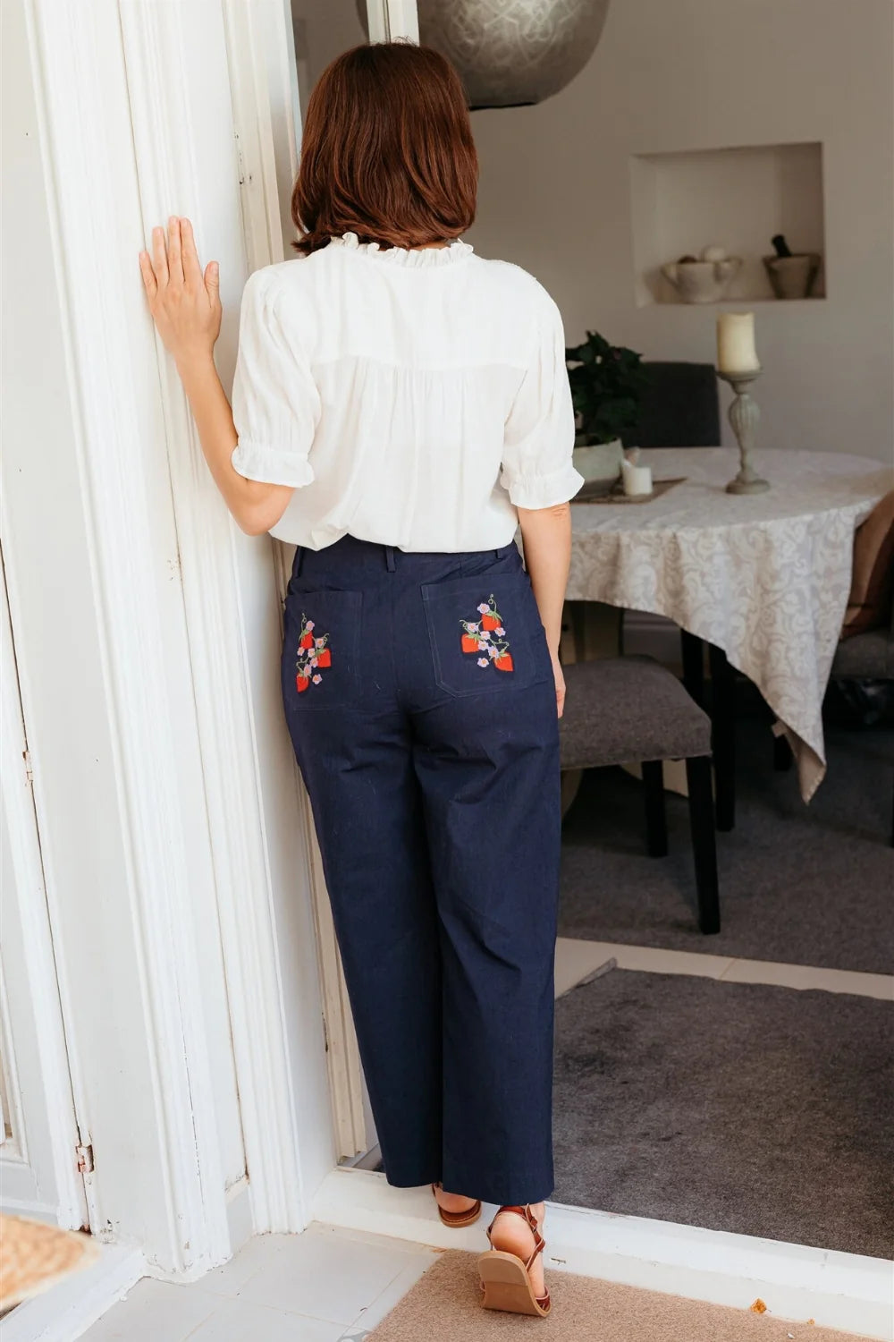 Sugarhill Skye Cropped Trousers - Navy, Wild Strawberry