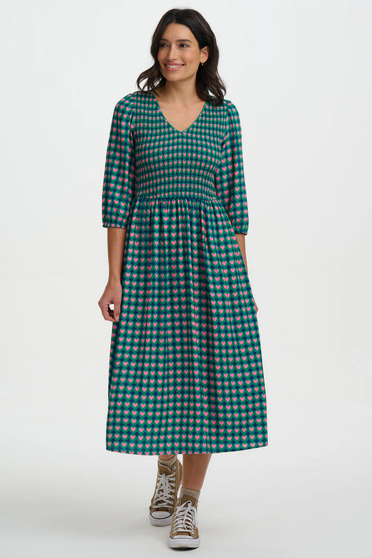 Sugarhill della shirred midi dress