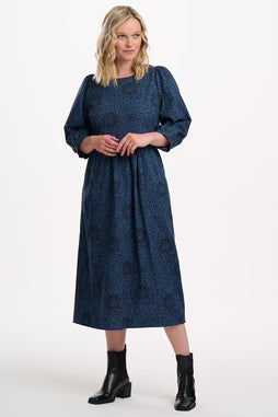 Sugarhill Maria midi smock dress navy hidden tiger