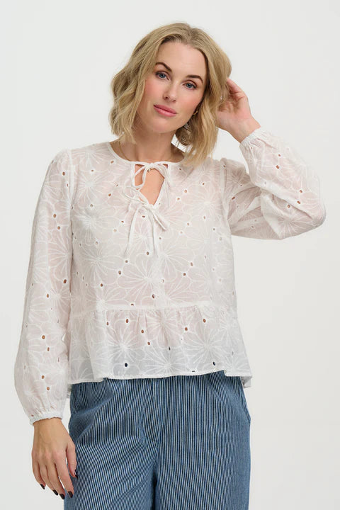 Sugahill Morgan Top - Off White, Floral Broderie Anglaise