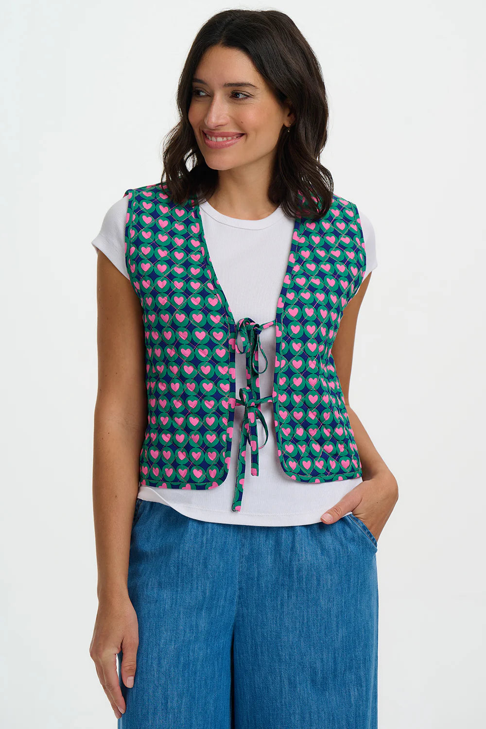 Sugarhill Vander Quilted Waistcoat - Navy, Heart Tile