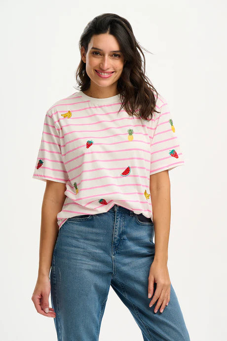 Sugarhill Kinsley relaxed t shirt - off white fruit embroidery