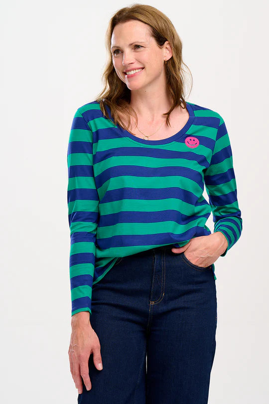 Sugarhill Emma jersey top navy/green happy