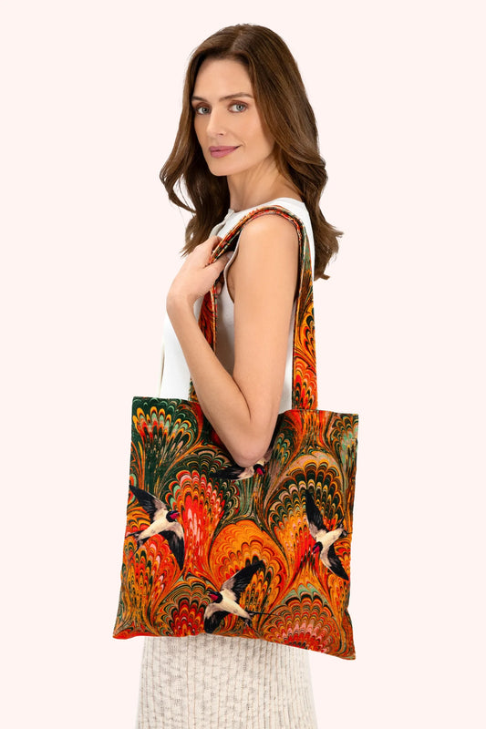 Powder uk Velvet Tote Bag - Marbled Swallows