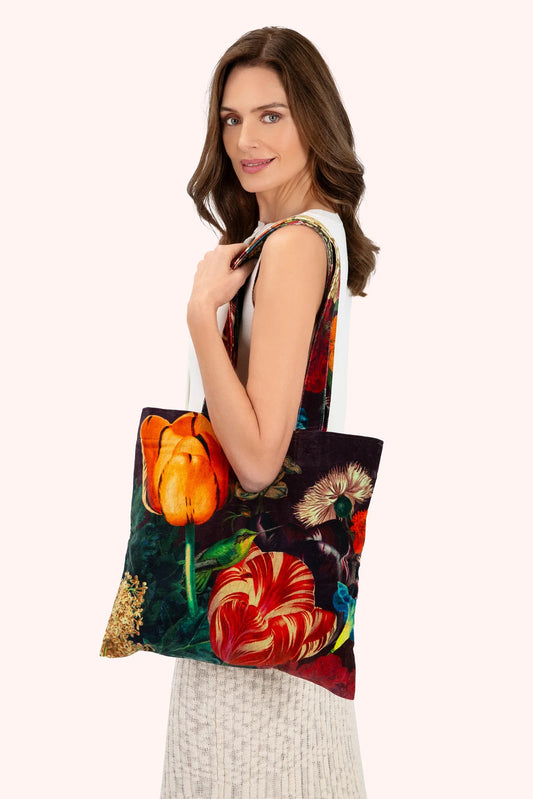 Powder uk Velvet Tote Bag - Opulant Florals, Chocolate