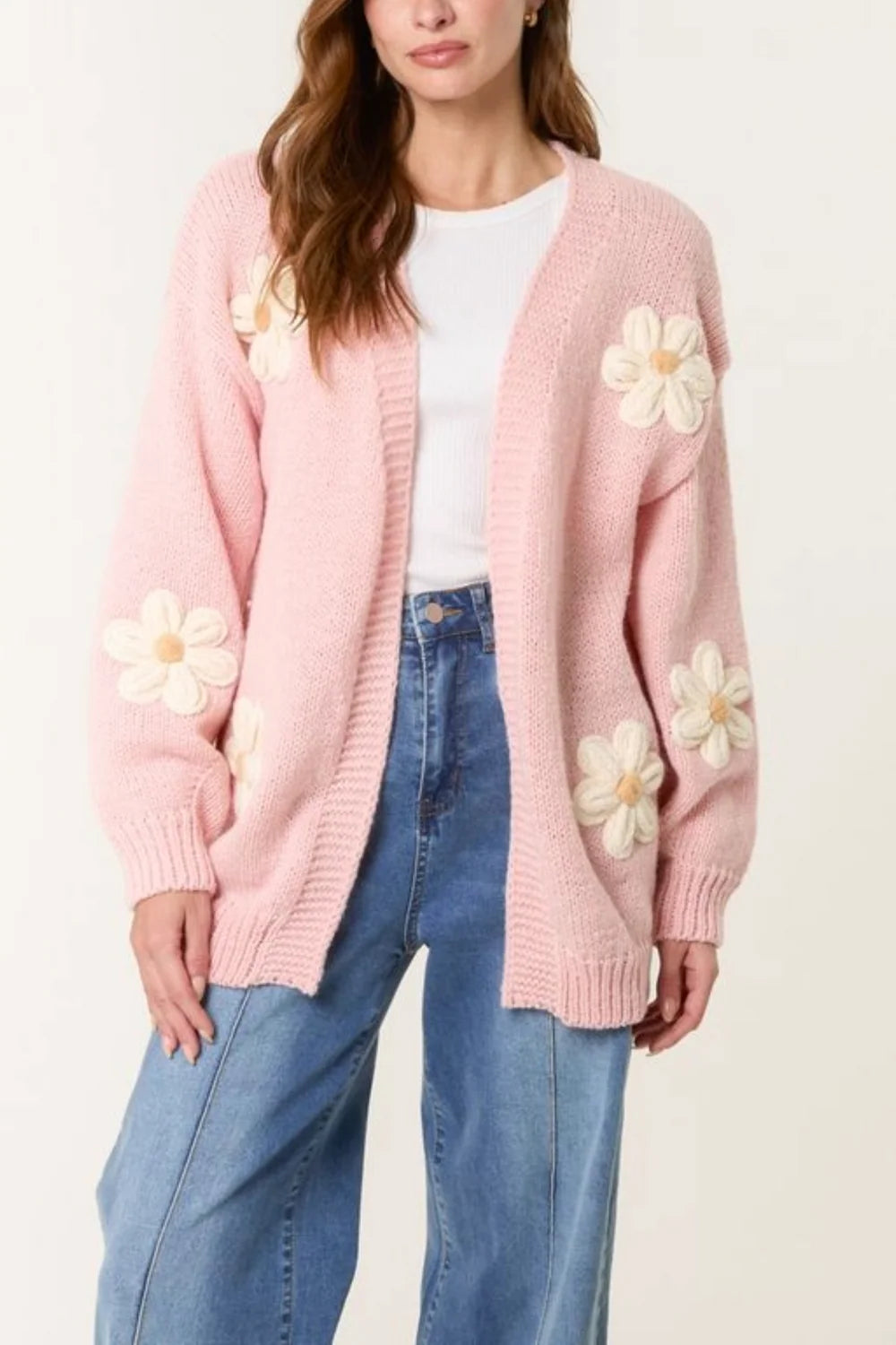 Nova london flocking daisy knit cardigan dusty pink