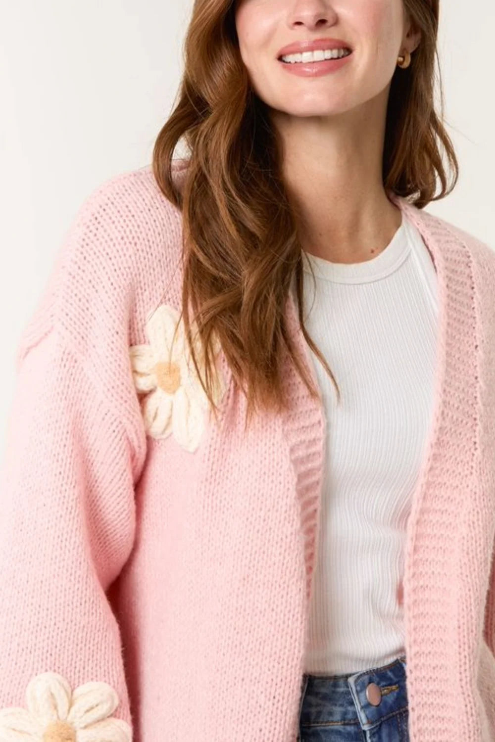 Nova london flocking daisy knit cardigan dusty pink