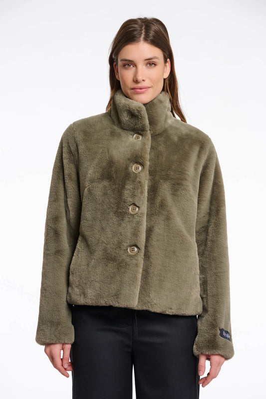 Rino & Pelle Vie single breasted fake fur jacket green ash