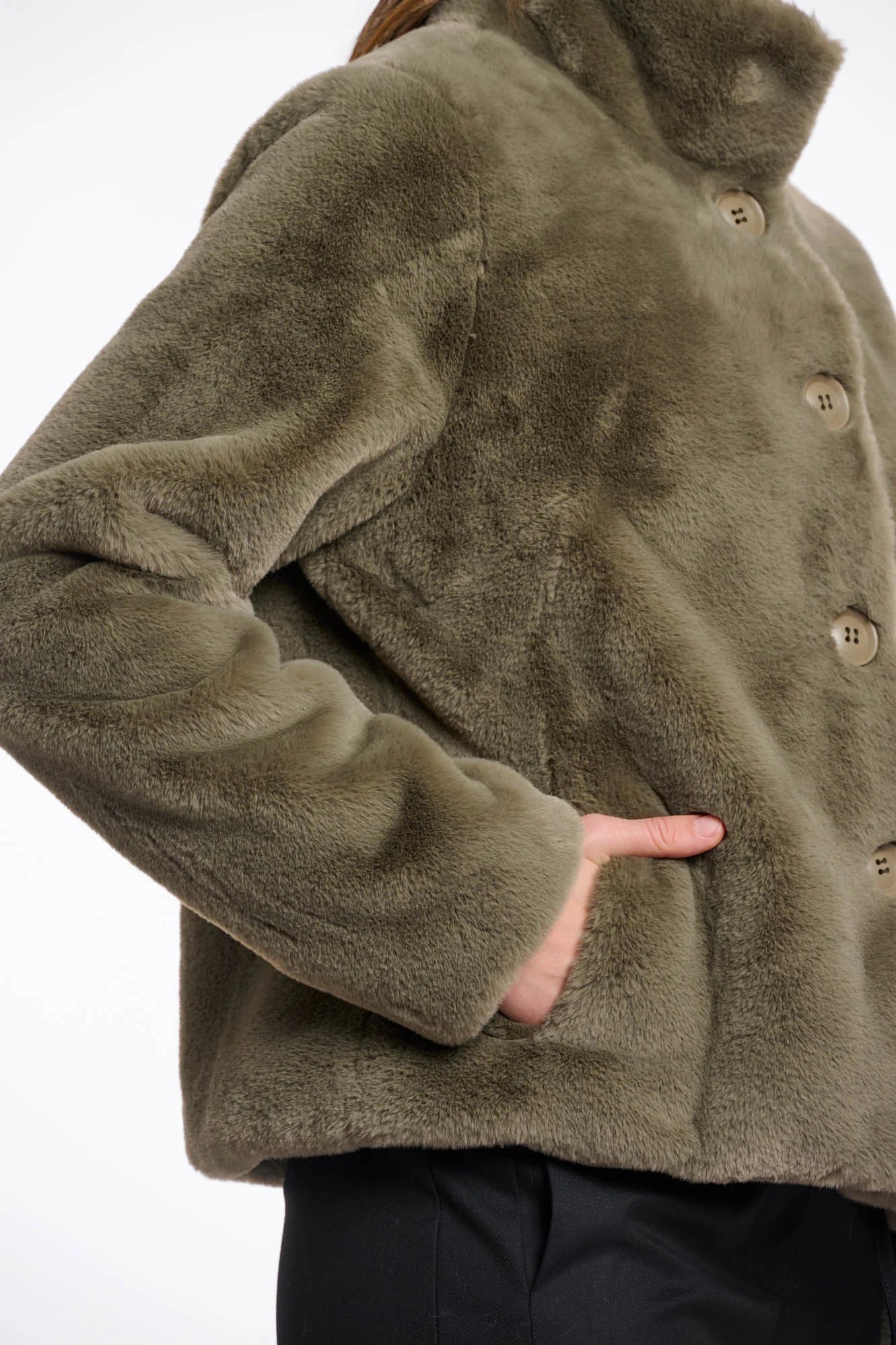 Rino & Pelle Vie single breasted fake fur jacket green ash