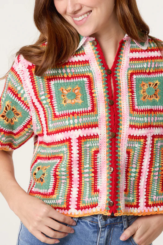 Nova London Colorful geometric crochet cardigan