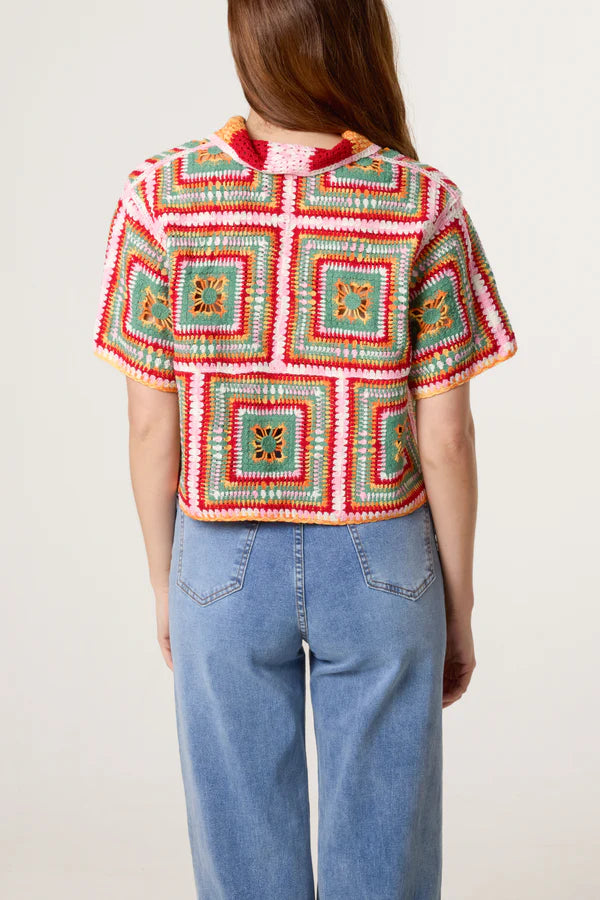 Nova London Colorful geometric crochet cardigan