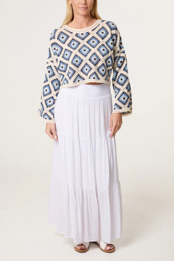 Nova London Floral squares crochet cropped top