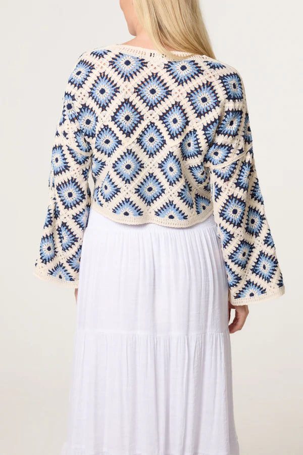 Nova London Floral squares crochet cropped top