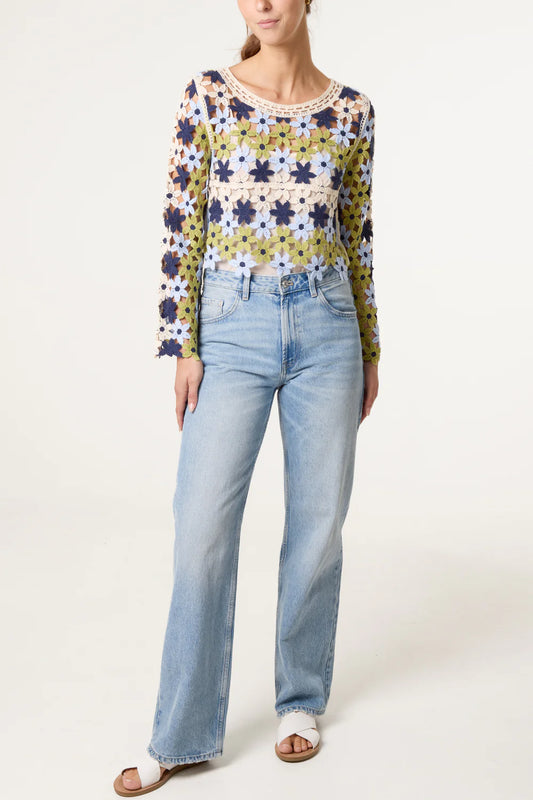 Nova London Floral Crochet Cropped Jumper