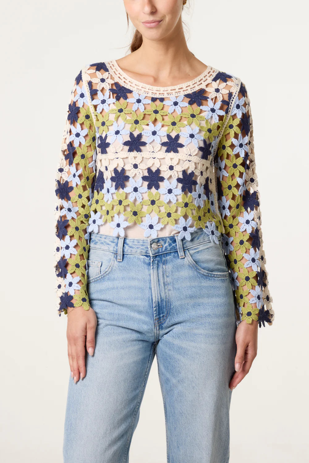 Nova London Floral Crochet Cropped Jumper