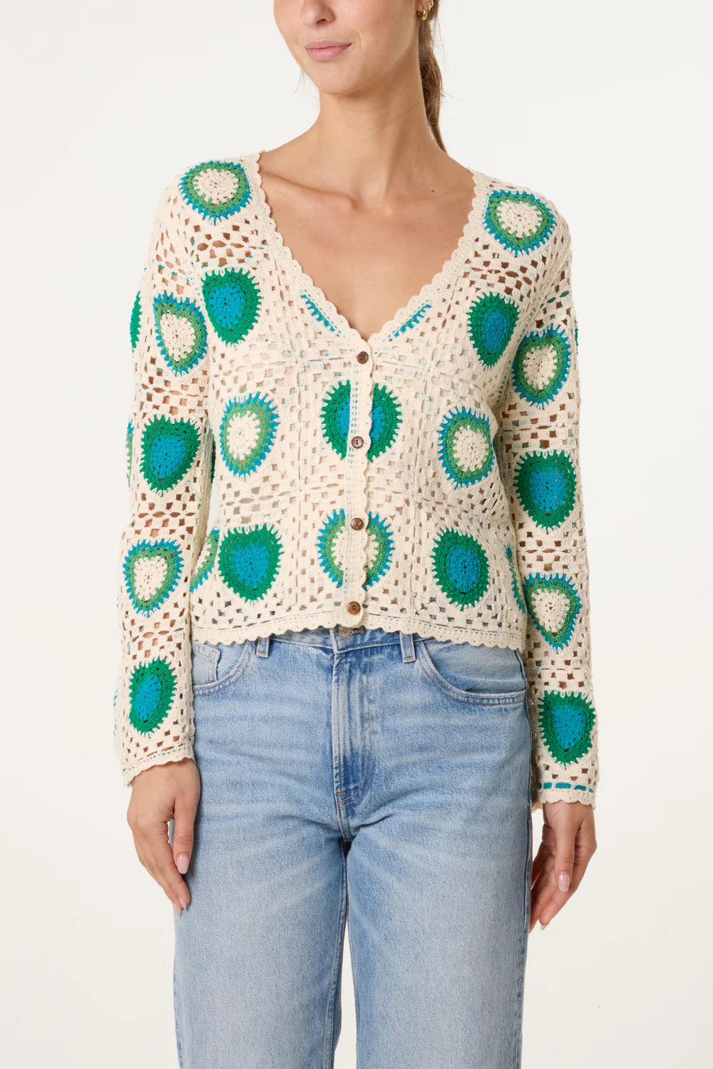 Nova london Colourful Heart Crochet Cardigan
