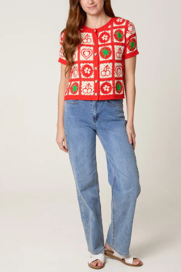 Nova London Patchwork fruit crochet cardigan