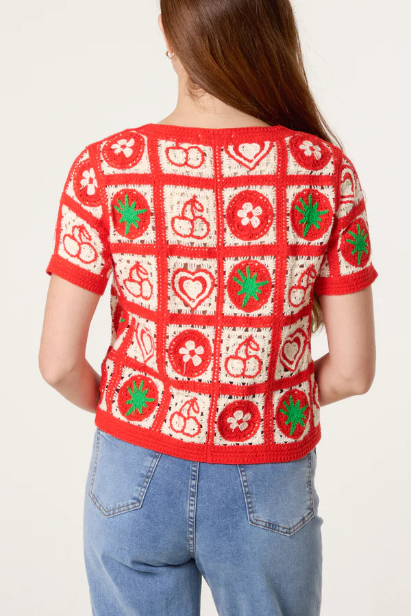 Nova London Patchwork fruit crochet cardigan