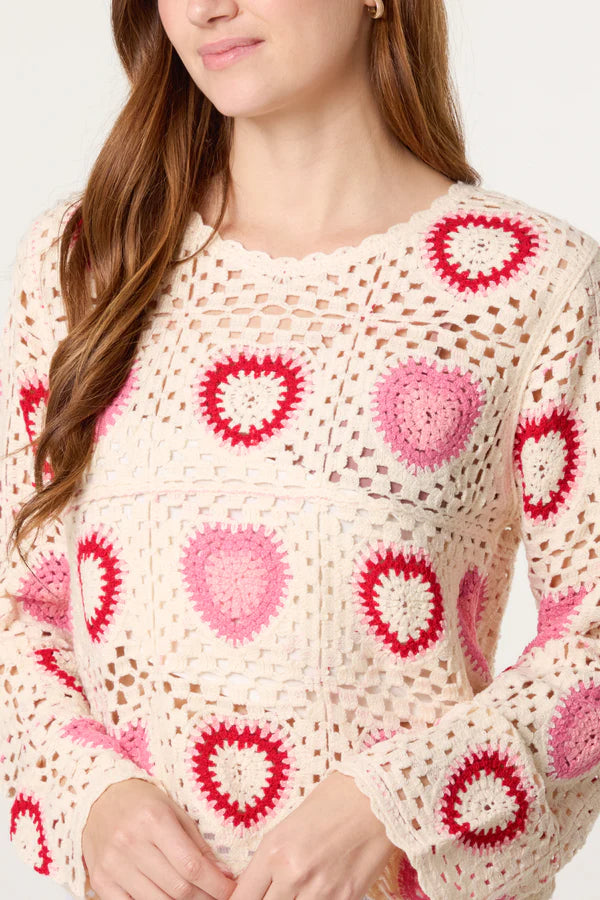 Nova London Patchwork Heart crochet jumper Pink