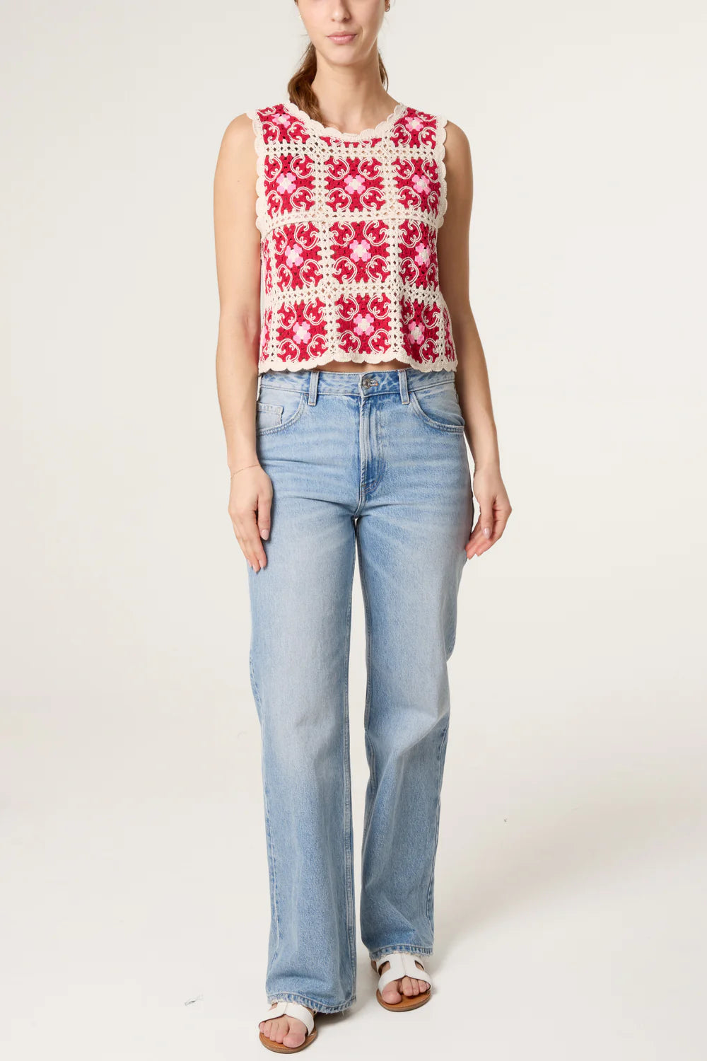 Nova Arabesque patchwork crochet vest top red