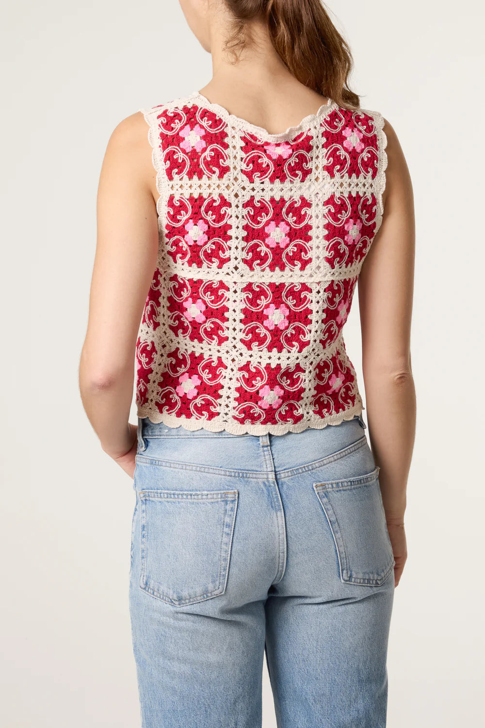 Nova Arabesque patchwork crochet vest top red