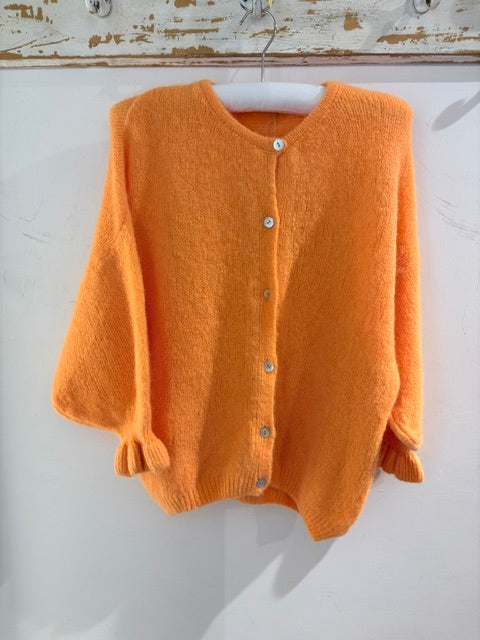 Marta Soft Knit Button Cardigan with Frill Cuffs apricot