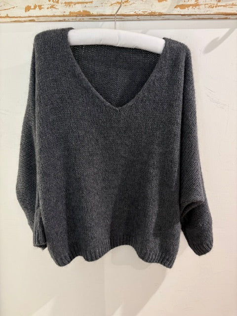 Italian collection Drop Sleeve V-Neck Mohair Jumper (Natural Fibres)2257
