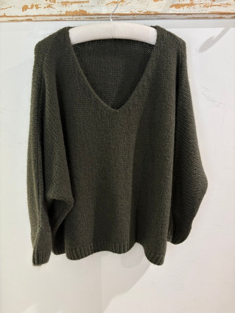 Italian collection Drop Sleeve V-Neck Mohair Jumper (Natural Fibres)2257