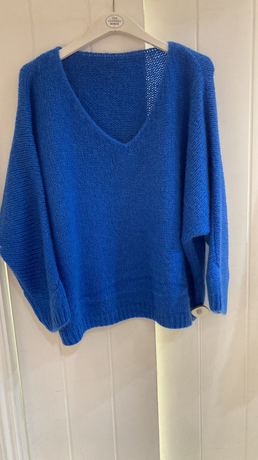 Italian Collection-Mohair mix knitted jumper-Coalt blue