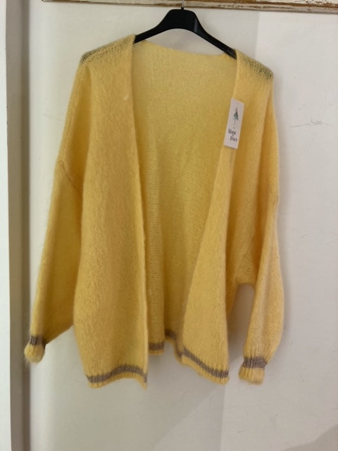 Italian Collection knitwear - Kid Mohair mix knitted Cardigan Lurex trim - Yellow