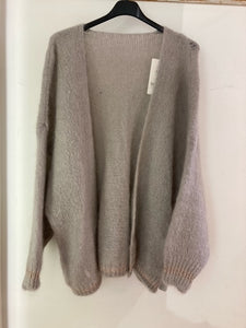 Italian Collection knitwear - Kid Mohair mix knitted Cardigan Lurex trim - Light Grey