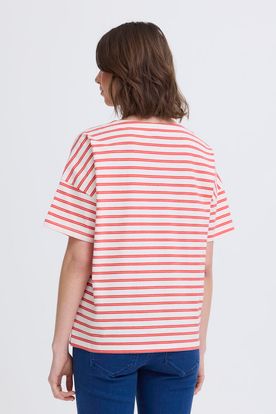 Fransa  HIBISCUS TWIN STRIPE - White Tshirt