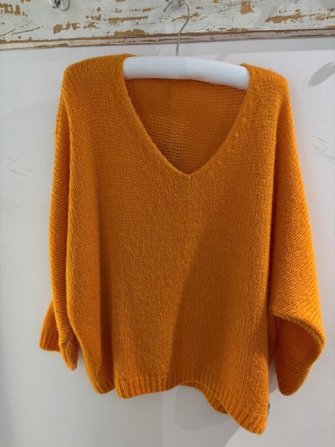 Italian Collection Drop Sleeve V-Neck Mohair Jumper (Natural Fibres)2257