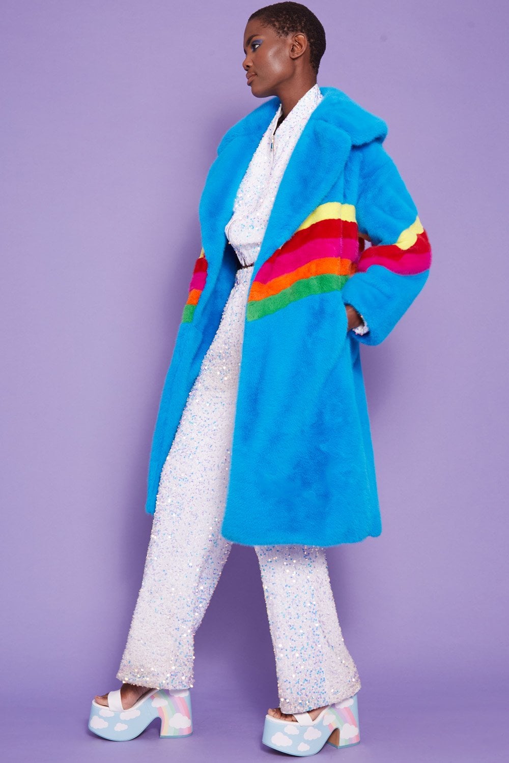JAYLEY Handmade Eco Faux Fur Rainbow Coat