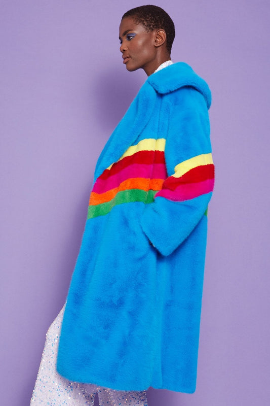 JAYLEY Handmade Eco Faux Fur Rainbow Coat