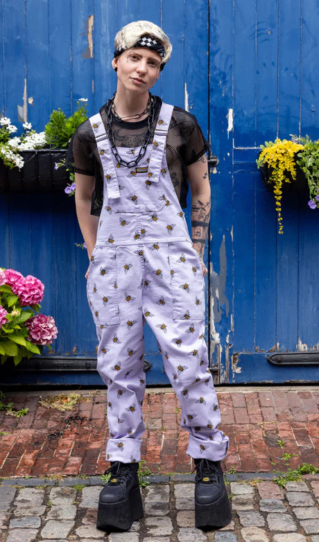 Run & Fly Lavender bees stretch twill dungarees