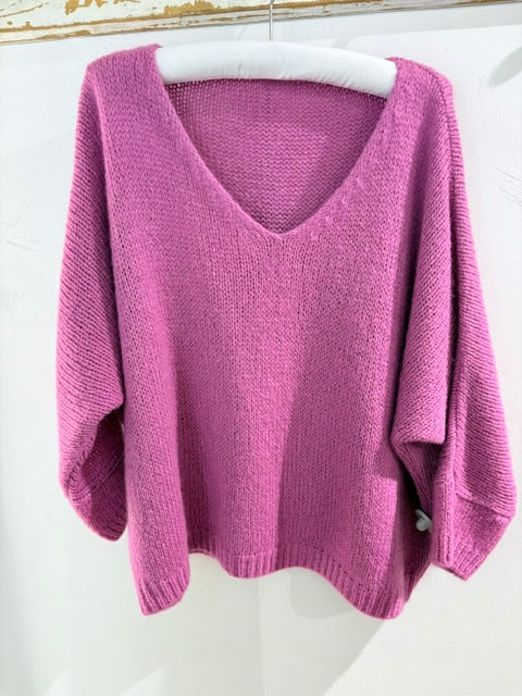 Italian collection Drop Sleeve V-Neck Mohair Jumper (Natural Fibres)2257