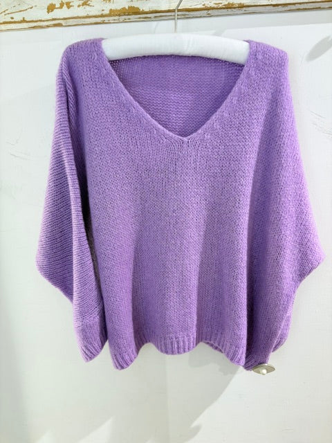 Italian collection Drop Sleeve V-Neck Mohair Jumper (Natural Fibres)2257