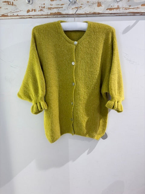 Marta Soft Knit Button Cardigan with Frill Cuffs Mustard
