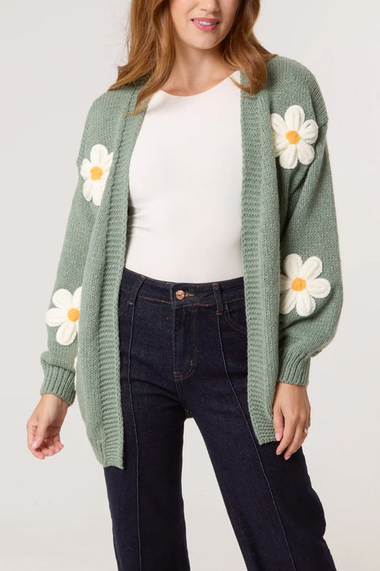 Nova london flocking daisy knit cadigan sage