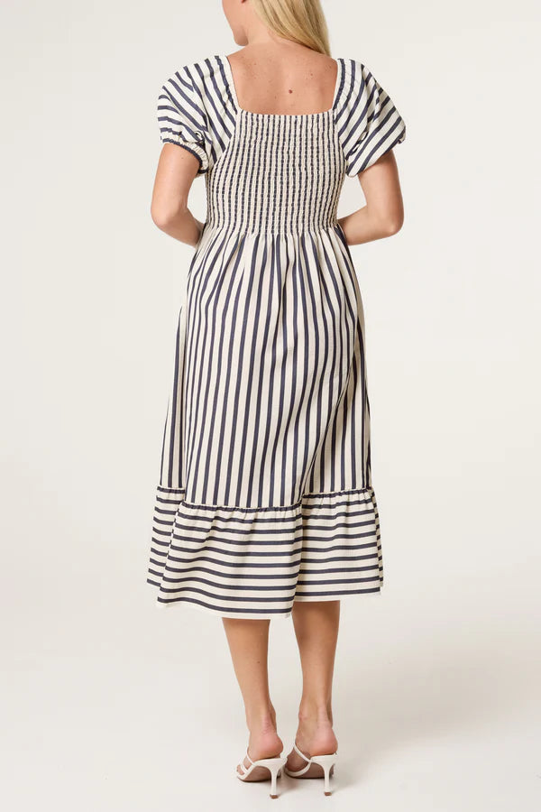 Nova London Pinstripe square neck puff dress