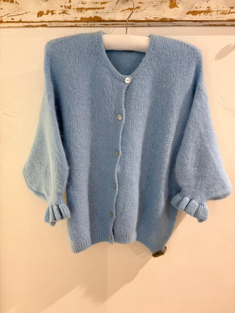 Marta Soft Knit Button Cardigan with Frill Cuffs Pale blue