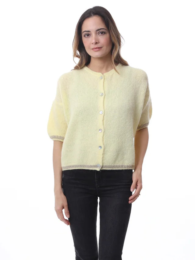 Kris ana short sleeve mohair mix cardigan- Lemon