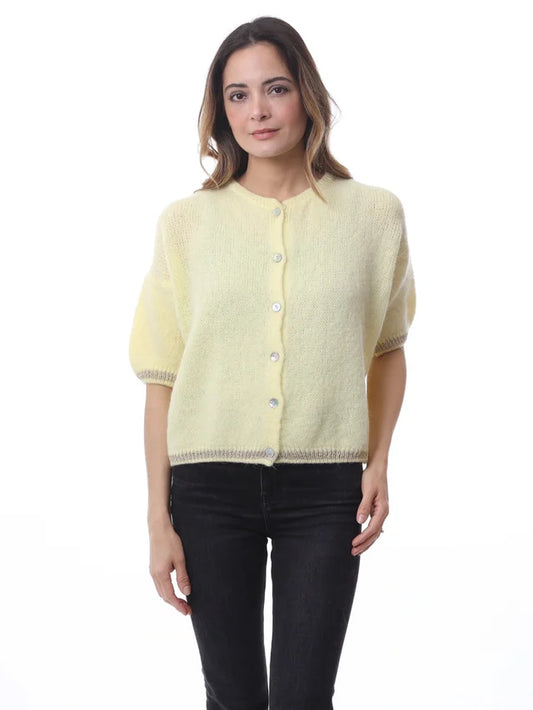 Kris ana short sleeve mohair mix cardigan- Lemon