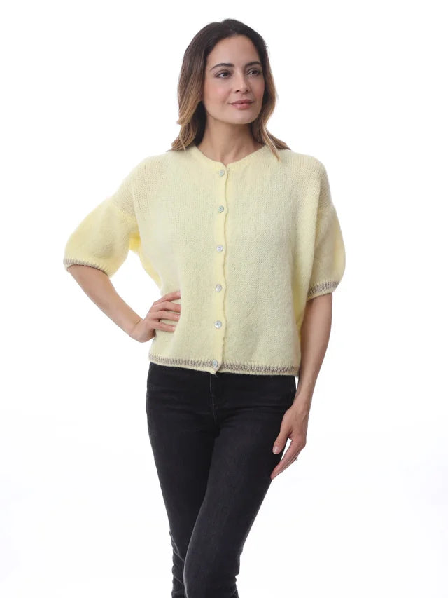 Kris ana short sleeve mohair mix cardigan- Lemon