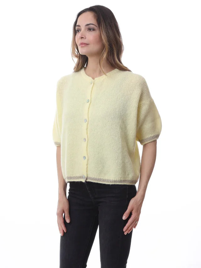Kris ana short sleeve mohair mix cardigan- Lemon
