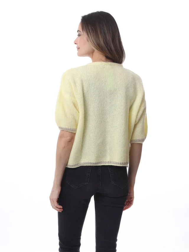 Kris ana short sleeve mohair mix cardigan- Lemon